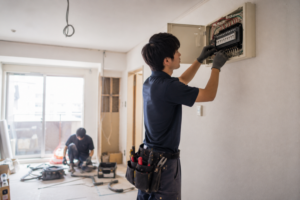 電気工事をする施工職人