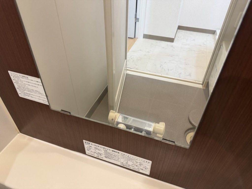ウロコ洗浄を行った浴室鏡
